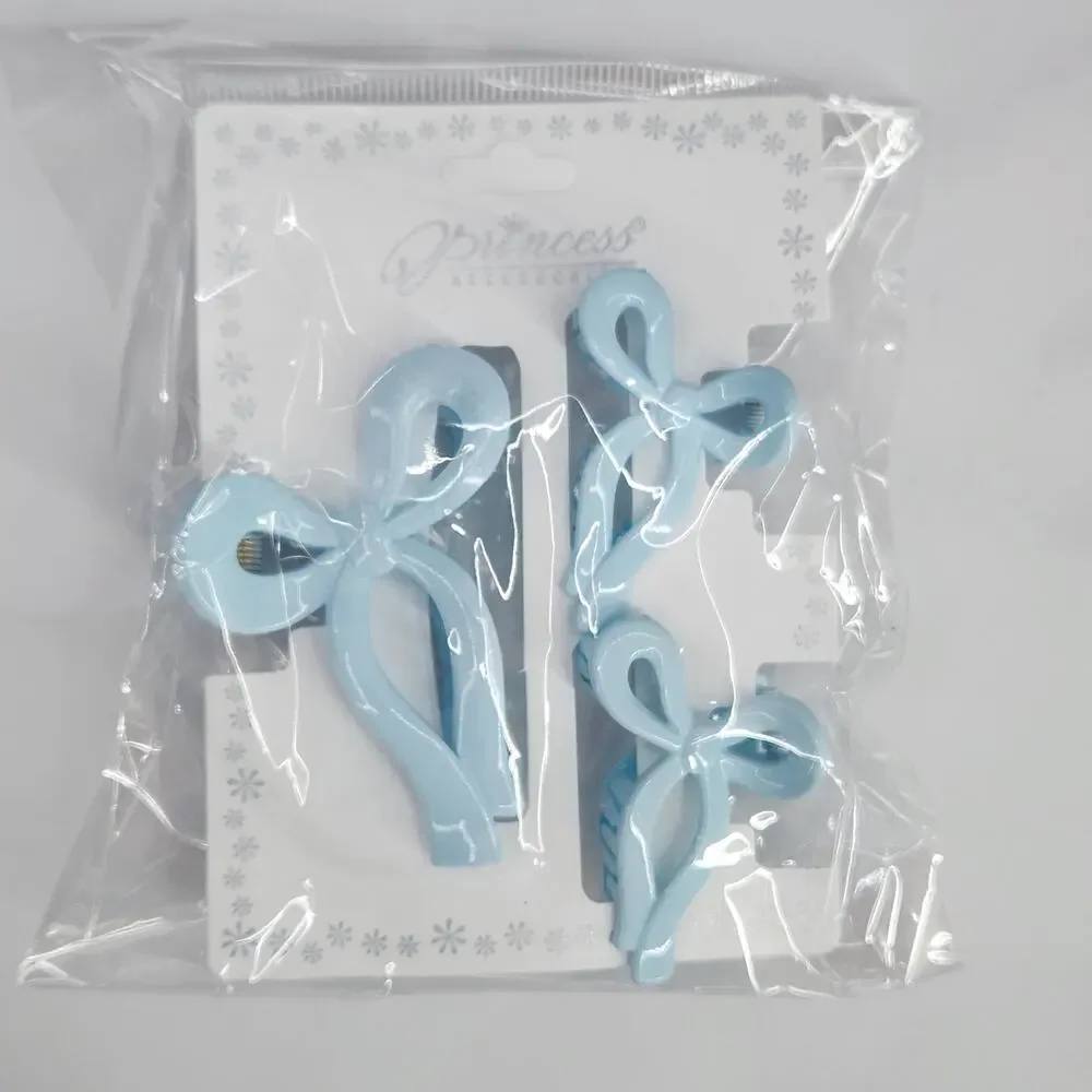 3 pc Ribbon Shaped Claw Clip Set, Hair clips, Light Blue by Princess Accessories